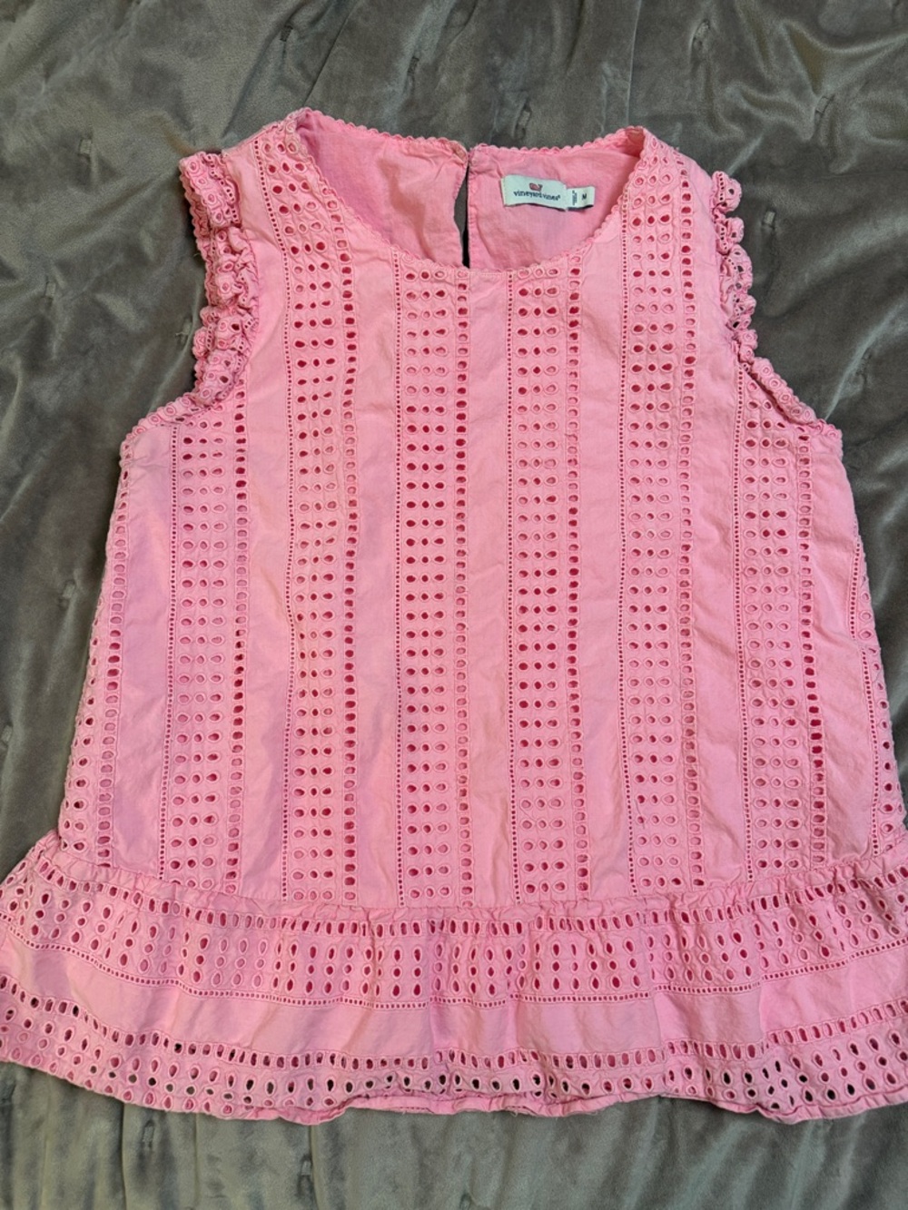 Vineyard Vines Pink Eyelet Ruffle Tank - Kids